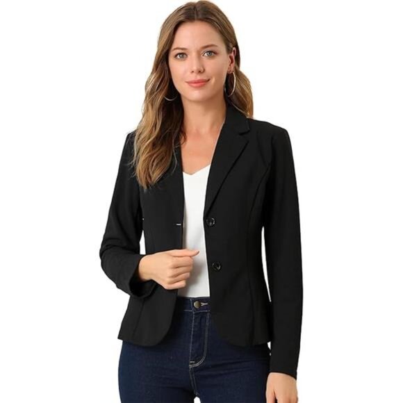 Women's Work Office Blazer Stretch Lapel Collar Long Sleeve Jacket Suit Blazer - Picture 6 of 6